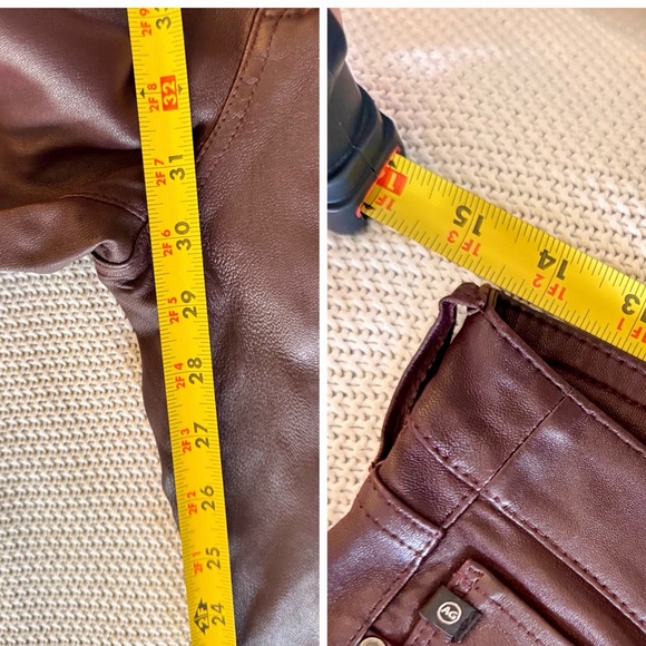 AG Adriano Goldschmied LEATHER The Leggings Super Skinny Jeans Burgundy Pants - Picture 12 of 15